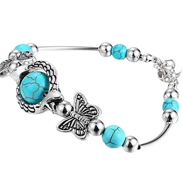 Turquoise Butterfly Decor Silver Bracelet - Picture 4 of 4